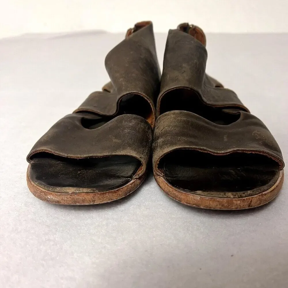 P.Monjo Sandals Women's Sandal 7.5 Brown Leather  Made in Spain Zip Summer